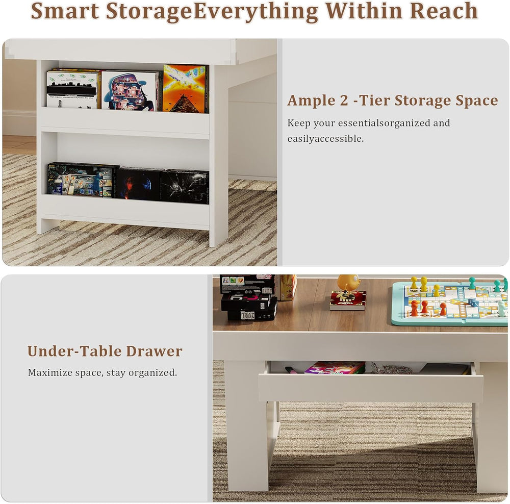 47″ Dining Table with Storage Shelf & Drawers,Multi-Functional Dining Gam...
