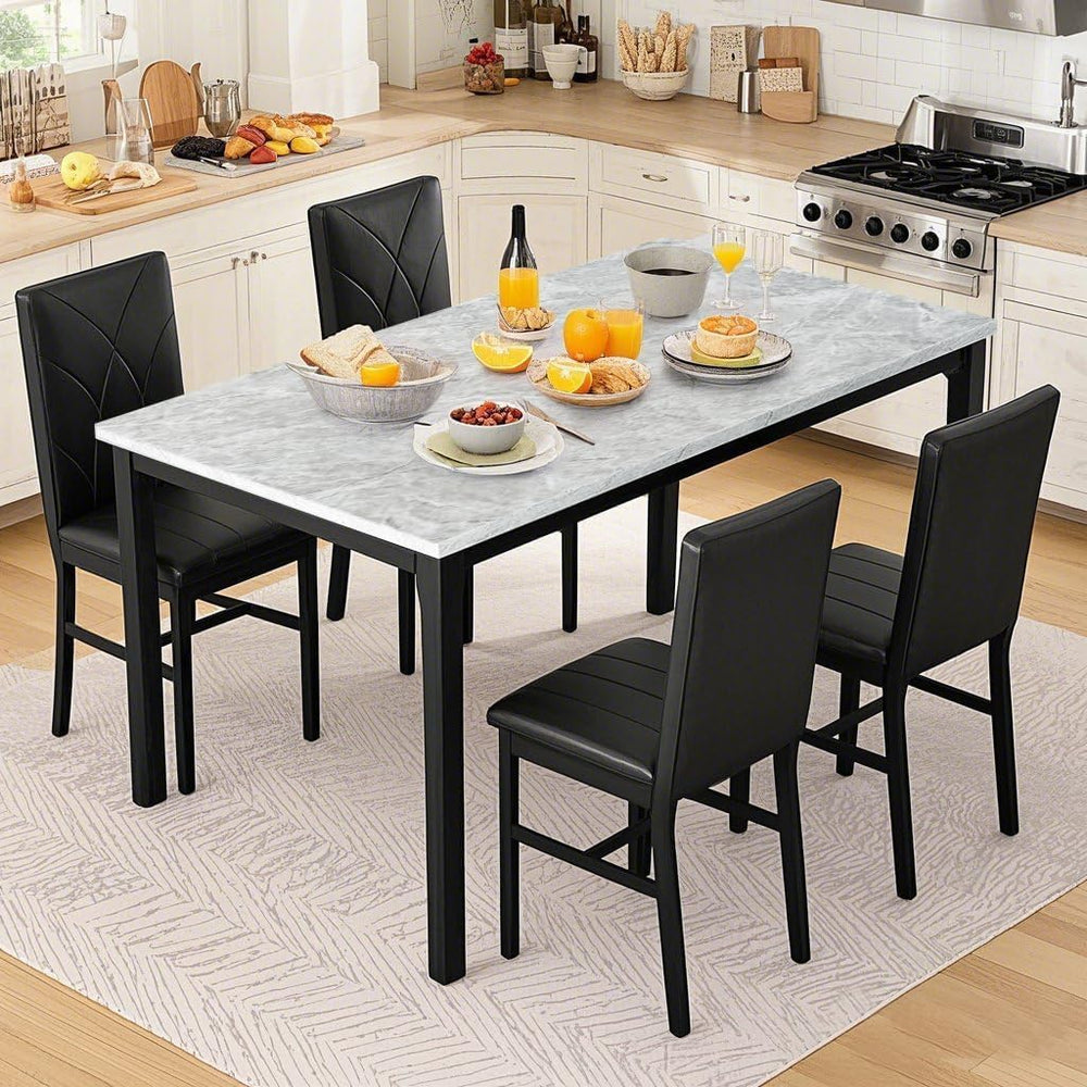 Hooseng Dining Table Set for 4 Faux Marble Kitchen Table and Chairs Set of 4,...