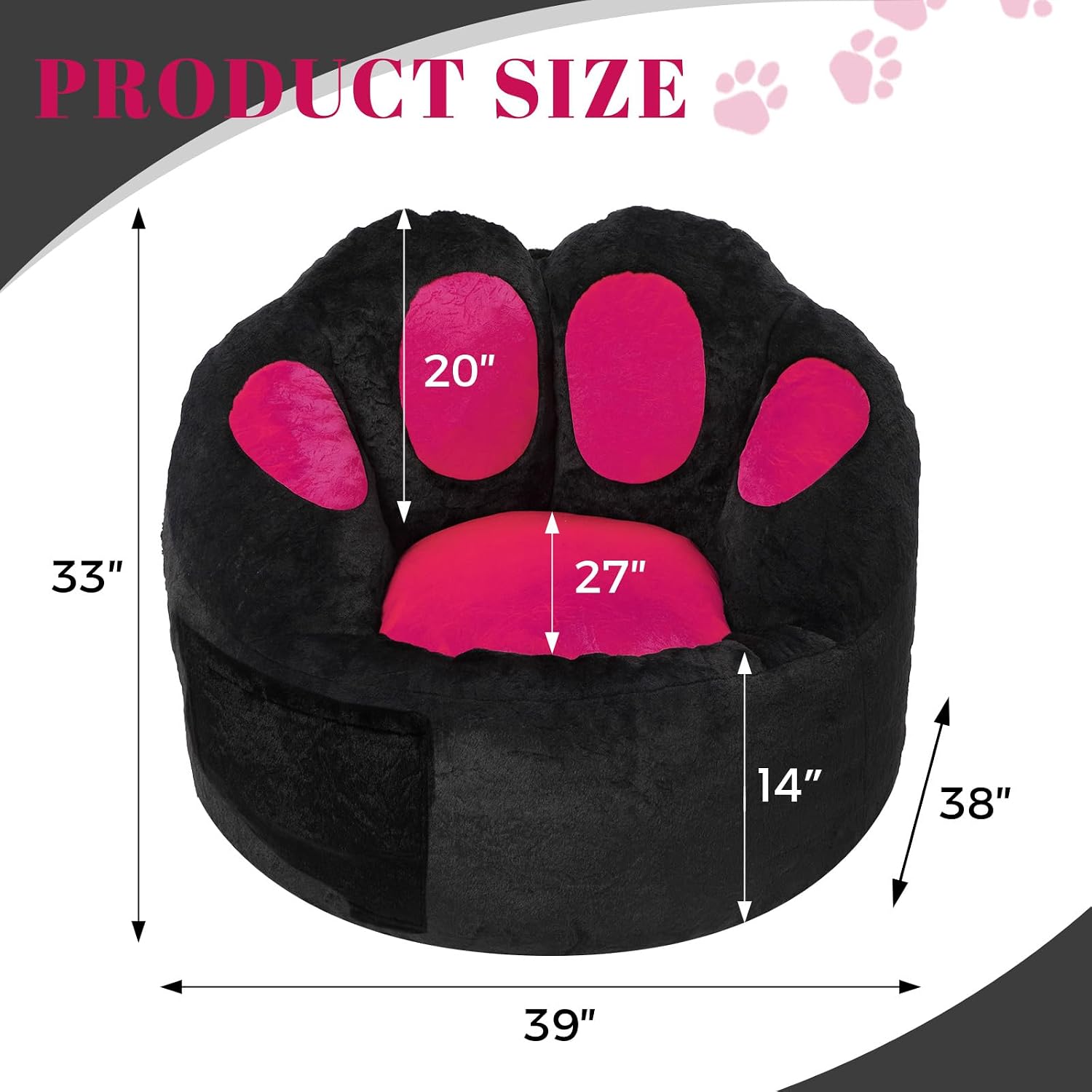 Achicsofar Bean Bag Chair for Adults Teens, Gaint Faux Fur Cat's Paw Shape Beanbag Chairs Memory Foam Filled Accent Floor Sofa for Reading, Gaming, Relaxing in Living Room, Bedroom, Dorm