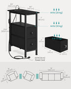SONGMICS Side Table, Nightstand with Charging Station, End Table with LED Lighting, 2 Drawers, for Living Room, Bedroom, Ink Black, BELLAH Collection ULGS002B101