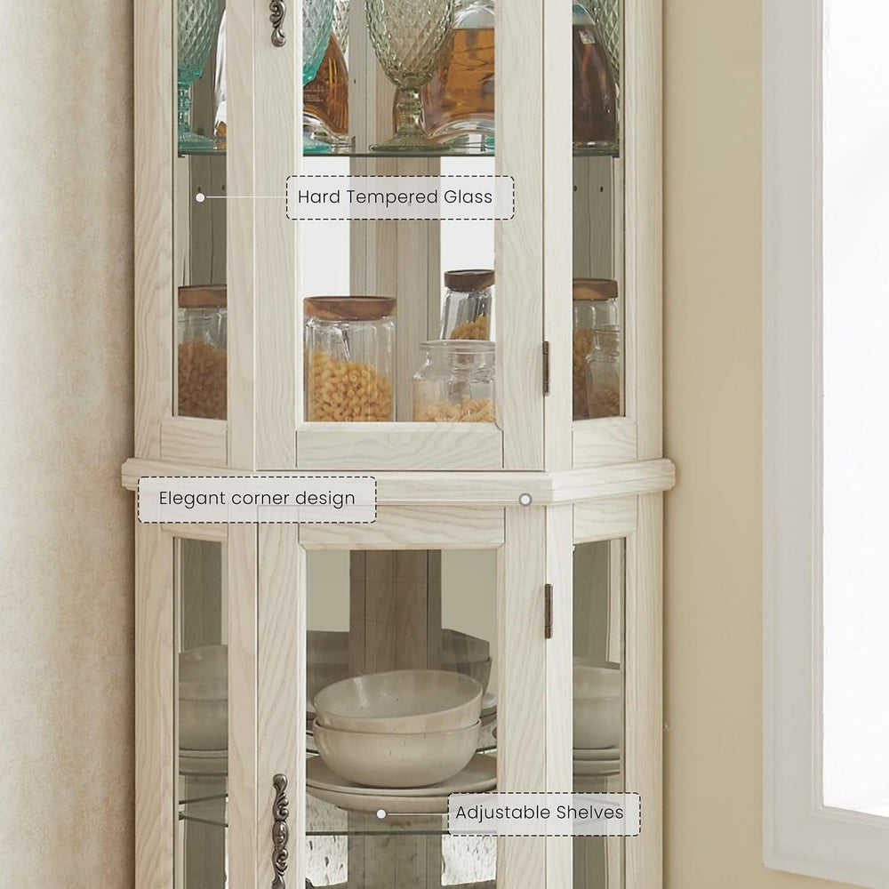 Corner Curio Cabinet, 70.5" Lighted Glass Display Case with 5 Adjustable...