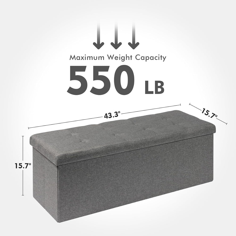 PINPLUS Folding Storage Ottoman Bench, Grey Linen | Linen Storage Chest with ...
