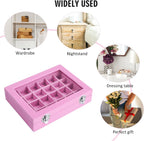 Vicoter Velvet Jewelry Box 24 Grid Jewelry Ring Display Organiser Box Tray Holder Earrings Storage Case for Girls Wife Mom Women (Pink)