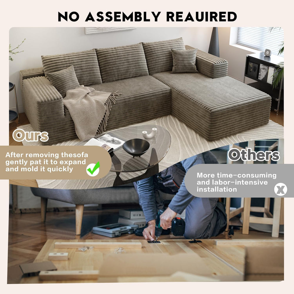 107.5" Cloud Sectional Couch with L-Shape Chaise,Modern Modular Sofa wit...