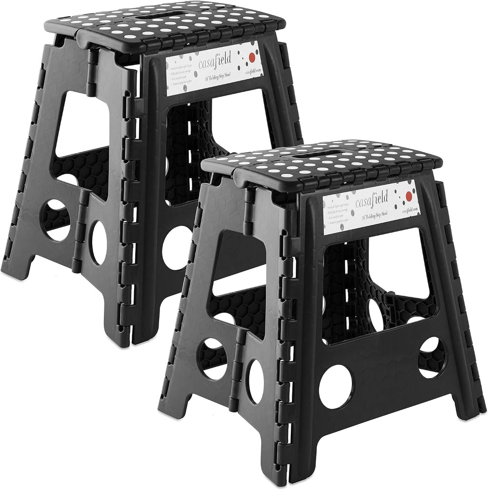 Casafield 16" Folding Step Stool with Handle (Set of 2), Black - Portabl...