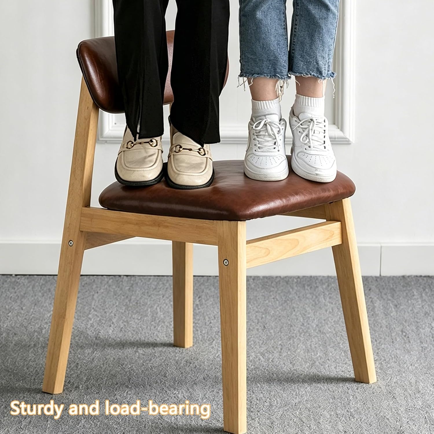Dining Chairs, Waiting Room Chair, Solid Wood Modern Dinner Stool, Bar Stool, with Curved Backrest, for Kitchen, Living Room, Study(Browns)