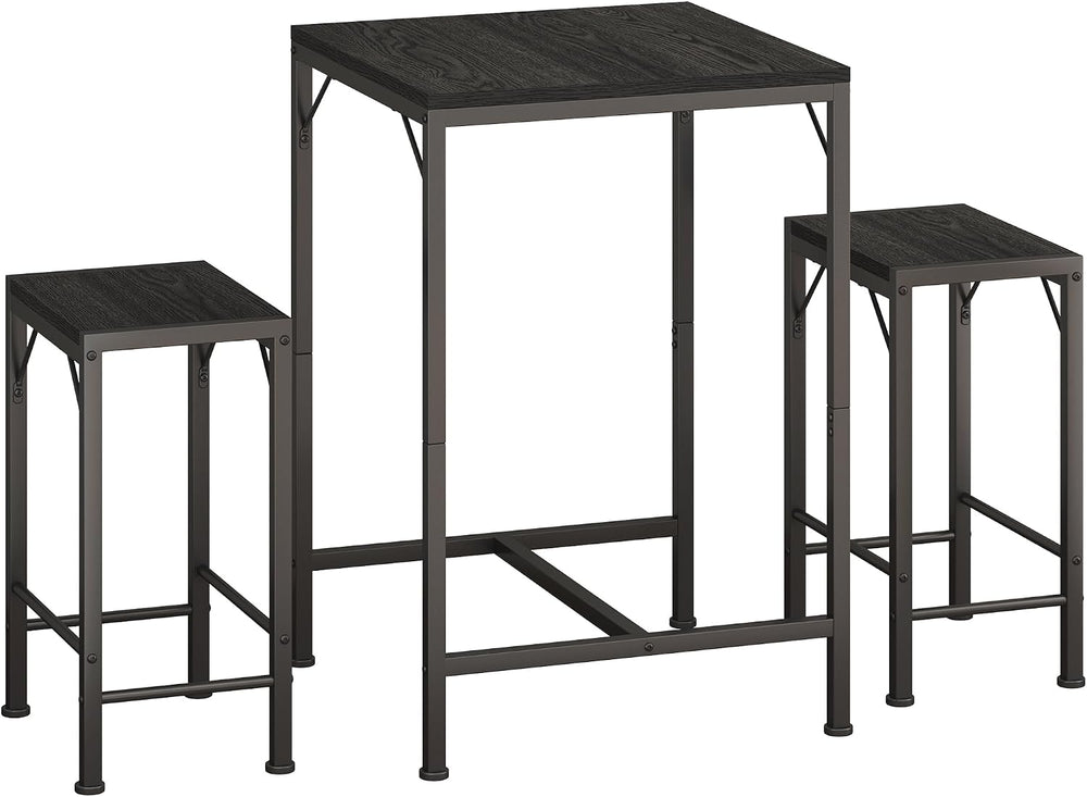 Homeiju Bar Table and Chairs Set, Square Bar Table with 2 Stools, Space-Savin...