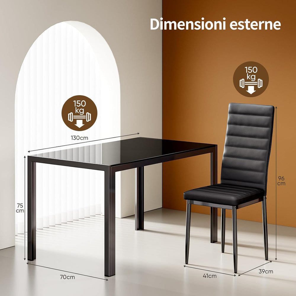Bealife Kitchen Dining Table Set for 6, Tempered Glass 7 Piece - Black | PU L...