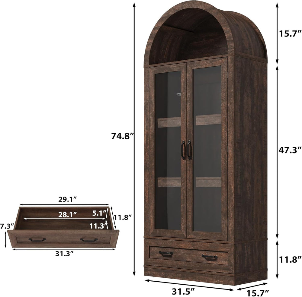 75" Tall Arched Kitchen Pantry Cabinet w Load-Bearing Steel Pipe,Modern ...