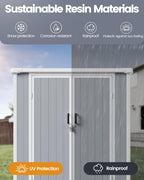 5x3 Resin Garden Sheds & Outdoor Storage on Clearance, Weather-Resistant Plastic Shed with Floor and Lockable Door for Garden Tools, Lawn Mower, Bike, Backyard Organization, Aritic Light Grey