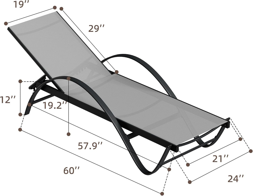 Shintenchi Patio Chaise Lounge Set of 2, Pool Chaise Lounge with Arm,Outdoor ...