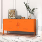 Orange Lockable Metal TV Stand Entertainment Center, Heavy Duty Storage Cabinet Supports 80+ Inch TVs, Multifunctional Media Console for Home Living Room Office 22" H X 35.4" W X 13.8" D