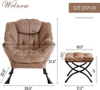 Welnow Lazy Chair with Ottoman, Modern Lounge Accent Chair with Armrests and a Side Pocket, Leisure Sofa Chair Set, Reading Chair with Footrest for Small Space, Corner Chair, Dark Brown