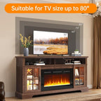 70" TV Stand with Electric Fireplace, Modern Entertainment Center for TVs Up to 80 Inches, Farmhouse Media Console with Storage Cabinets & Doors for Living Room, Brown and Black