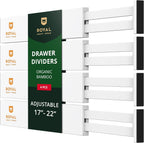 ROYAL CRAFT WOOD Adjustable Bamboo Caddy Expandable Drawer Organization Separators For Kitchen, Dresser, Bedroom, Bathroom and Office, 4-Pack (Large (up to 22)), White