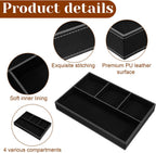 2 Pieces Faux Leather Valet Tray for Men, Stackable Jewelry Organizer for Drawers, Nightstand Caddy Tray for Key, Wallet, Sunglass, Watch, Coin, Phone, Bedside Desk-top Storage (Black)