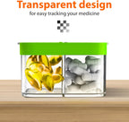 Extra Large Weekly Pill Organizer - XL Vitamin Holder with 7 Detachable AM PM Compartments - Portable Medicine Dispenser for Home and Travel, Big Supplement Container for Weekly or Daily Use, Green