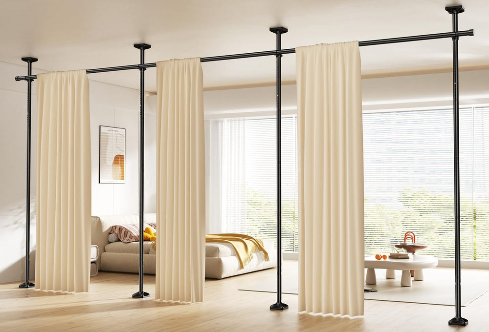 SUNALLY Room Divider Curtain Rod 4-10ft(H)28-171in(W) Room Separator, Black