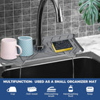 BFONS Silicone Faucet Handle Drip Catcher Drying Tray Mat Dish Soap Sponge Holder Accessories Gadgets for Kitchen Counter Bathroom Kitchen Sink Splash Guard -Grey