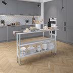 AmGood Stainless Steel Work Table with 2 Shelves | NSF | Metal Utility Table (60" Long x 14" Deep)
