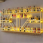 63in Metal Wine Rack Wall Mounted, Modern Wine Storage Rack Wall Mounted with Wine Glass Holder, Liquor Shelf, Bar Shelves for Liquor Bottles (3TIERS Gold, 63 * 7.87 * 33.85INCH)