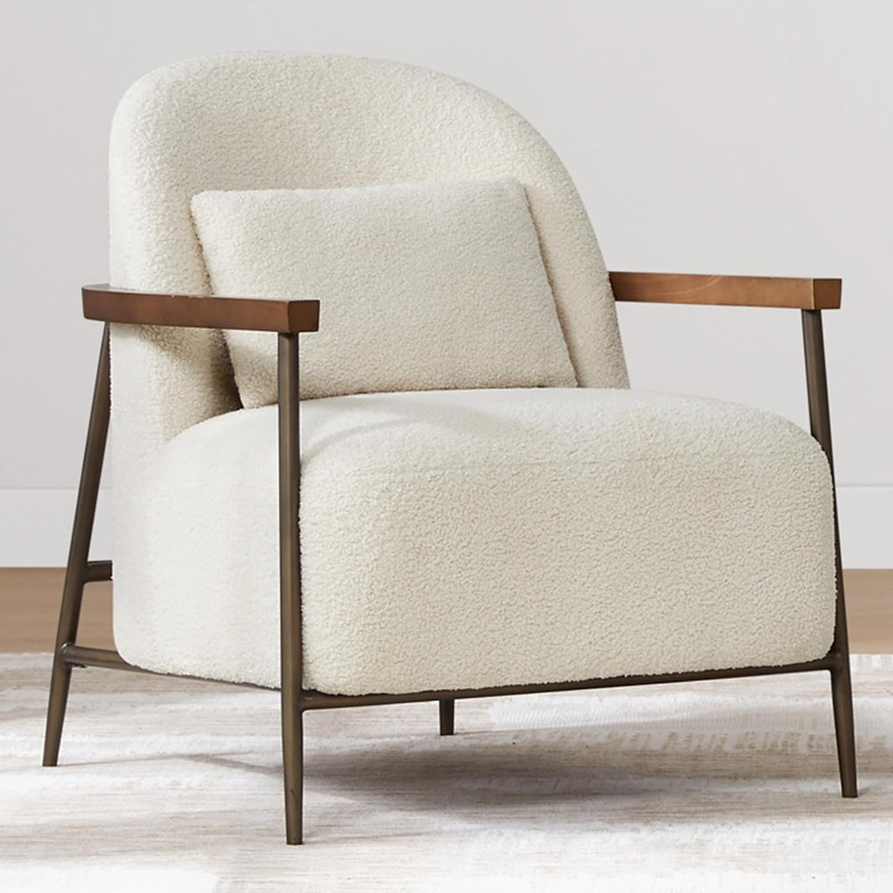 CHITA Accent Chair Set of 2, Sherpa Armchair with Wooden Armrest, Ivory