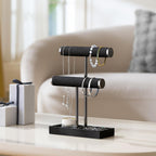 2 Tier Bracelet Holder Display - Detachable T Bar Black Velvet Bracelet Holder, Jewelry Holder Organizer for Bracelet, Necklace, Earrings, Rings