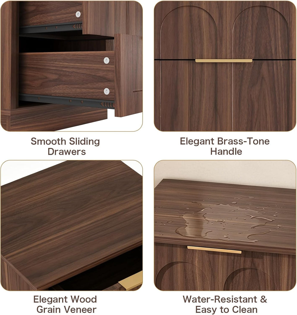 Nightstands Set of 2, Mid Century Modern 3 Drawer Bedside Tables with Arched ...