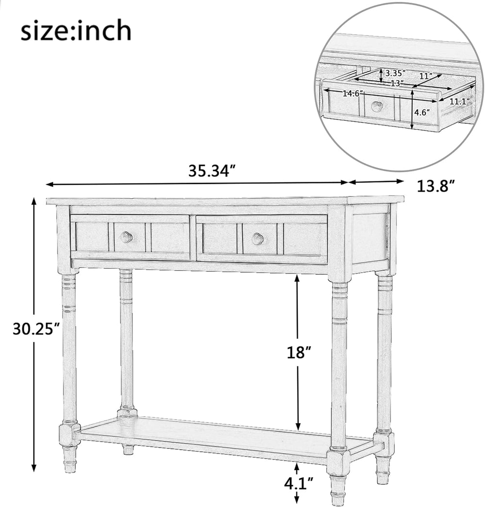 P PURLOVE Console Table Sideboard Wooden Sofa Table with 2 Drawers and Bottom...