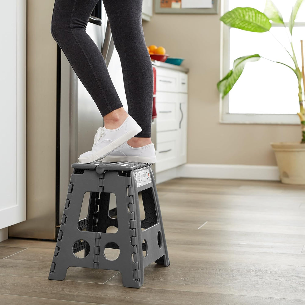 Casafield 16" Folding Step Stool with Handle (Set of 2), Gray - Portable...