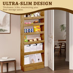 Behind Door Bookshelf Organizer - Natural Wood Wall Shelf 6-Tier Space-Saving Storage for Kids & Adults (Dark Walnut) (31.5" Wide)