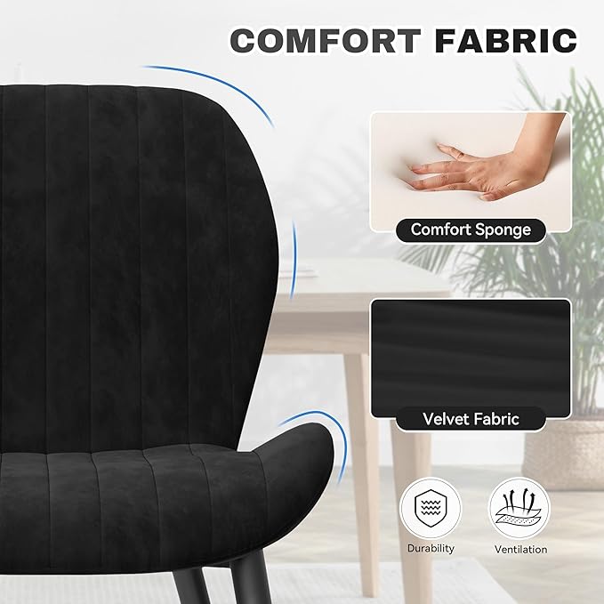 Dining Chairs Set of 4 Modern Velvet Dining Room Chairs Upholstered Dining Chairs with Thick Cushions Metal Legs Armless Back Chair for Kitchen and Living Room Black