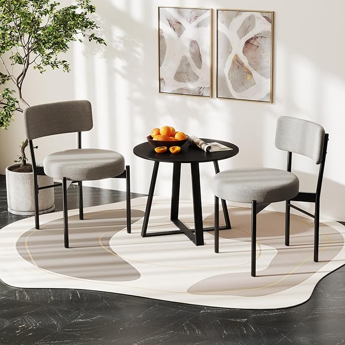 Giantex Boucle Dining Chairs Set of 2, Sherpa Upholstered Kitchen Chairs w/Cu...