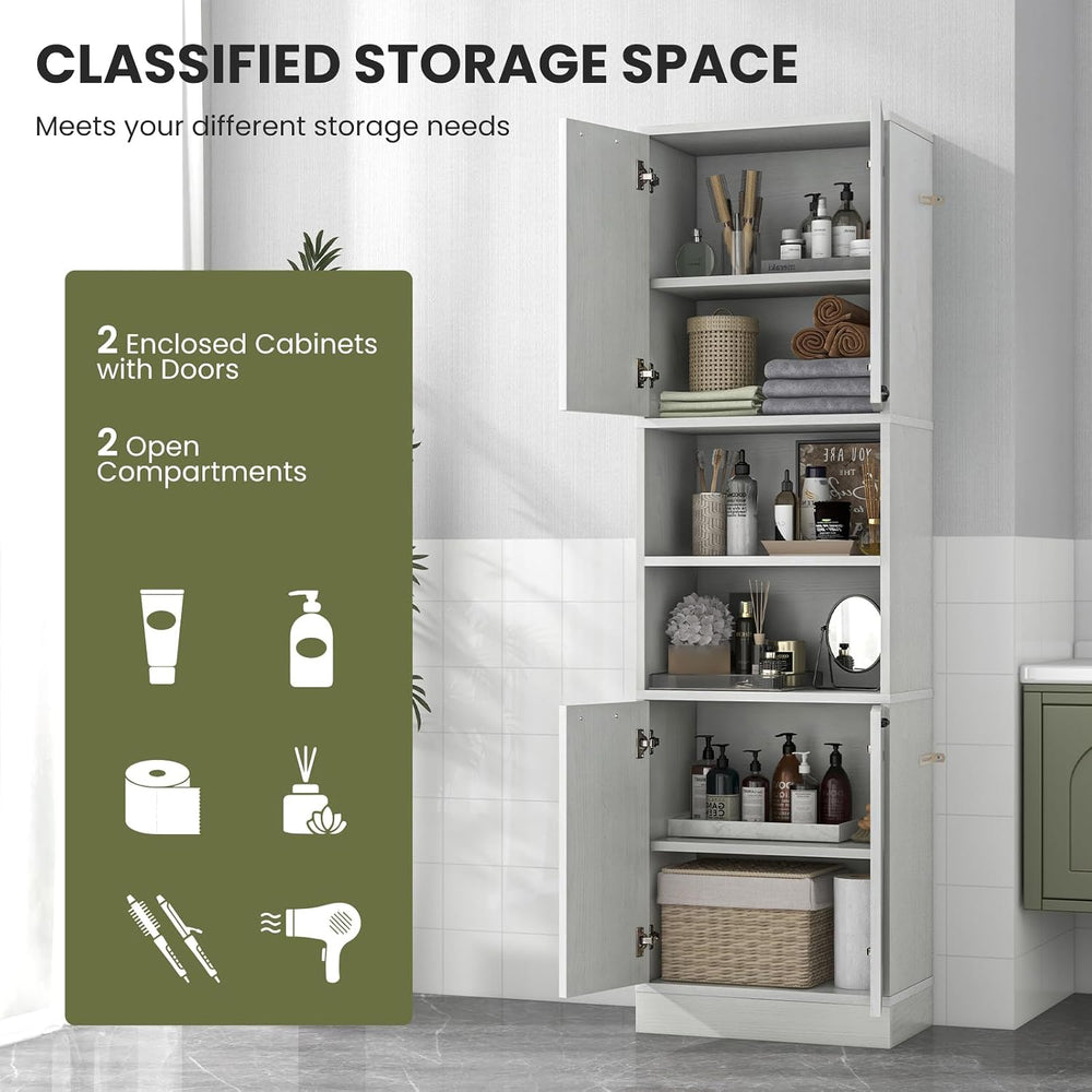 TANGZON 190CM Tall Kitchen Cupboard, 4-Door Storage Cabinet with Enclosed Cab...