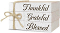 Decorative Books For Home Decor, Wood Book Stack For Table Decor, Thankful Grateful Blessed Decor Books For Living Room Bookshelf Office Coffee Bar, Thanksgiving Farmhouse Stacked Books Decor (L28)