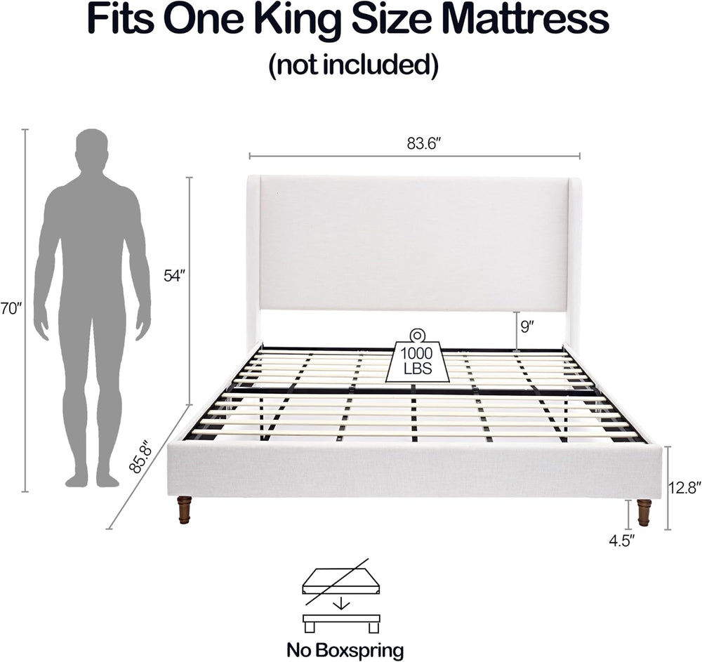 54" Extra-Tall Headboard Bed Frame - Heavy Duty Wingback Upholstered Pla...