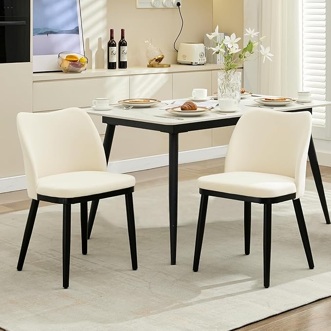Wooden Dining Chairs Set of 2, Upholstered Kitchen Dining Room Chairs with Padded Seat and Wood Legs, Modern Fabric Side Dinner Chair for Kitchen, Dining Room, Restaurant, Cafe