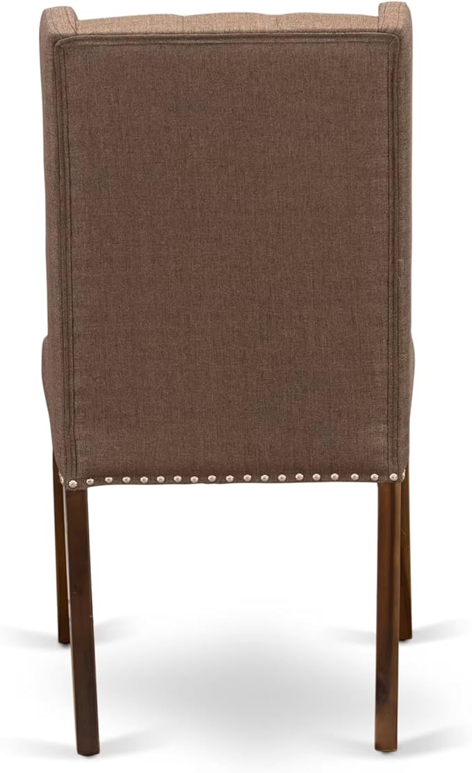 I3FO5-50N-18 - 5-Pc Mid Century Dining Set Consist of A Mid Century Table and 4 Brown Polyester Fabric Chairs with Button Tufted Back, Antique Walnut