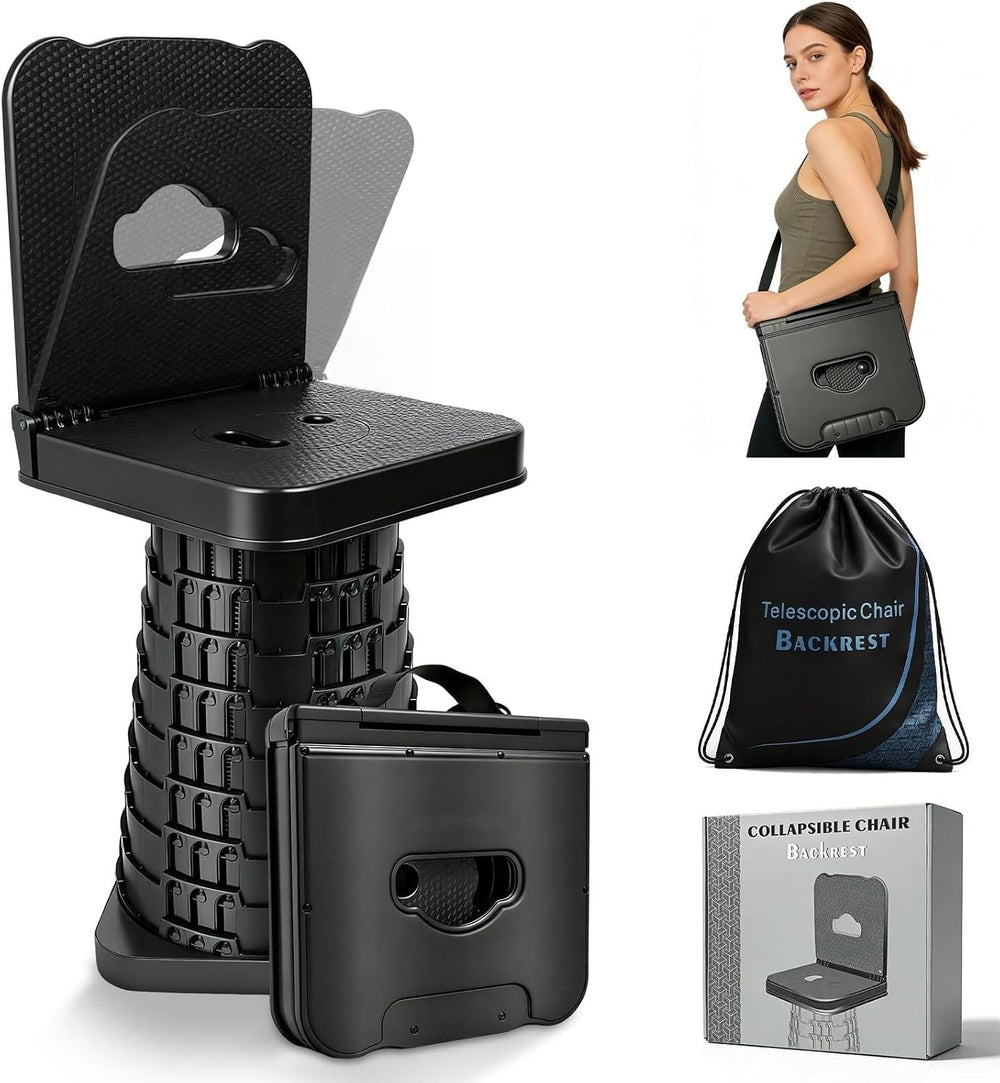 Upgraded Collapsible Stool with Backrest, Portable Folding Stool, Square Tele...