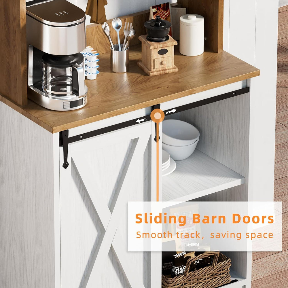 BestHaped Farmhouse Coffee Station with 3 Tier Storage Hutch & 6 Hooks - ...