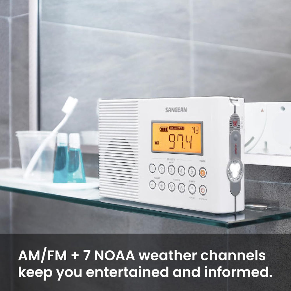 Sangean H201 Waterproof AM/FM Shower Radio with NOAA Weather Alert