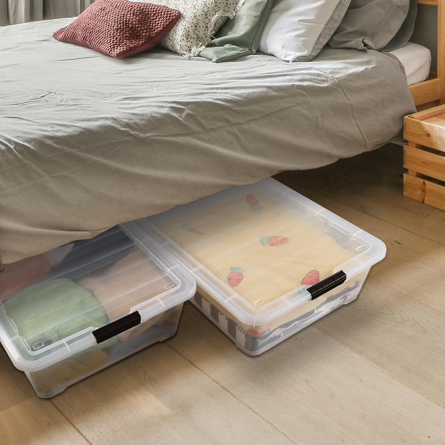 50 Quart Large Plastic Under Bed Storage Box, Clear Underbed Storage Containers with Wheels, 3 Packs