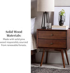 Walker Edison Mid Century Modern Wood Nightstand Side Table Bedroom Storage Drawer Bedside End Table, 2 Drawer, Walnut