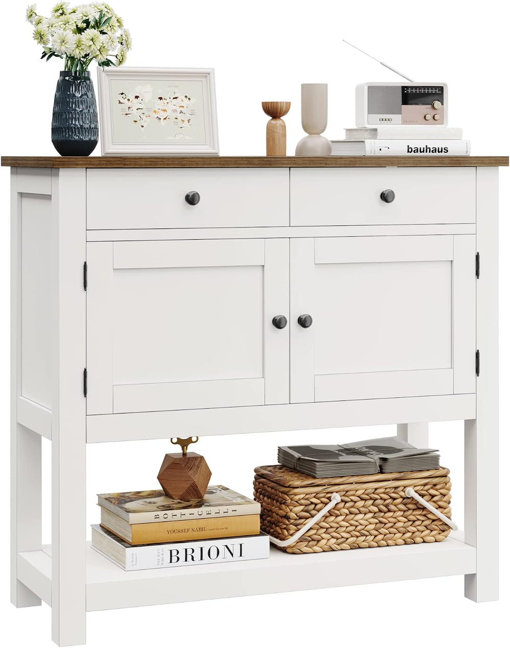 HOSTACK Farmhouse Console Table with Storage, 35.4" W Entryway Table, Wh...