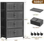 SAILUN 127Gal/508Qt Stackable Storage Bins Folding Collapsible Storage Bins with Lid, Closet Organizers and Storage Box with Door Black 28" W x 17" D x 61" H