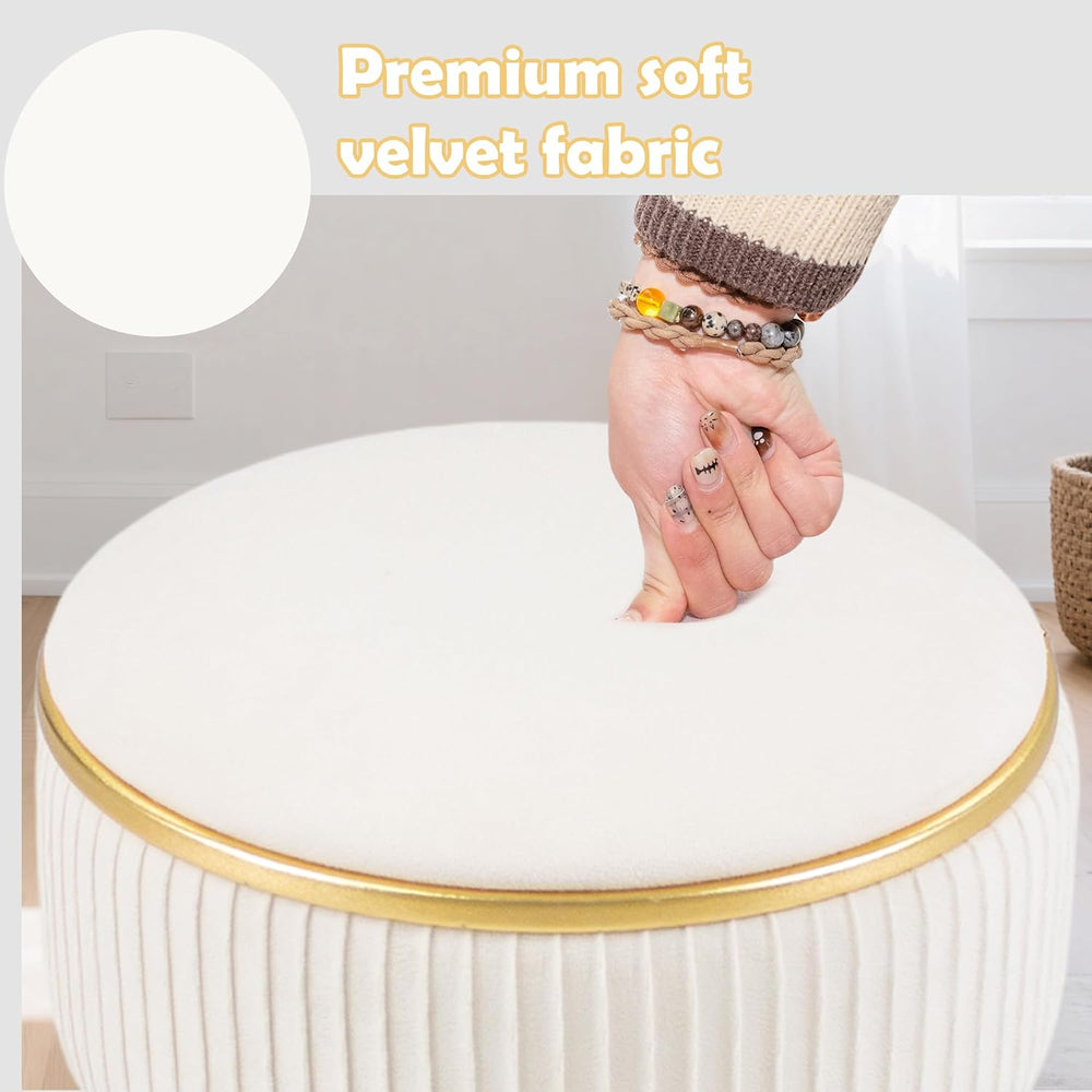 Adjustable Vanity Stool, Velvet Makeup Stool with Storage Beige | Small Vanit...