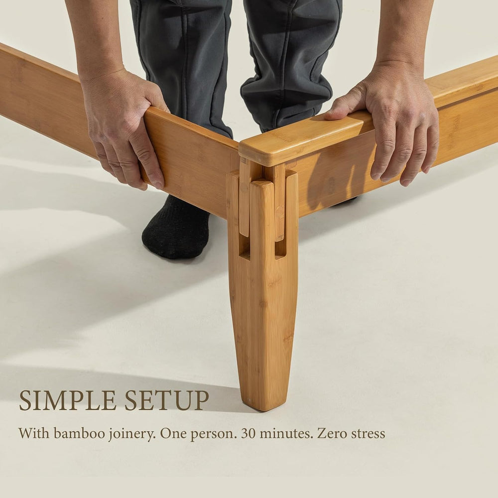 Yechen King Size Bamboo Joinery Bed, Japanese Bed Frame with Headboard