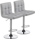 Yaheetech Bar Stools Set of 2, PU Leather Adjustable Barstools, Modern Counter Stools with Back and Footrest, Counter Height Barstools for Bar, Kitchen, Dining Room, Light Gray