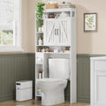Over The Toilet Storage Cabinet with 2 Barn Doors & Built-in Toilet Paper Holder, Farmhouse Space-Saving Organizer for Bathrooms and Laundry Room, White