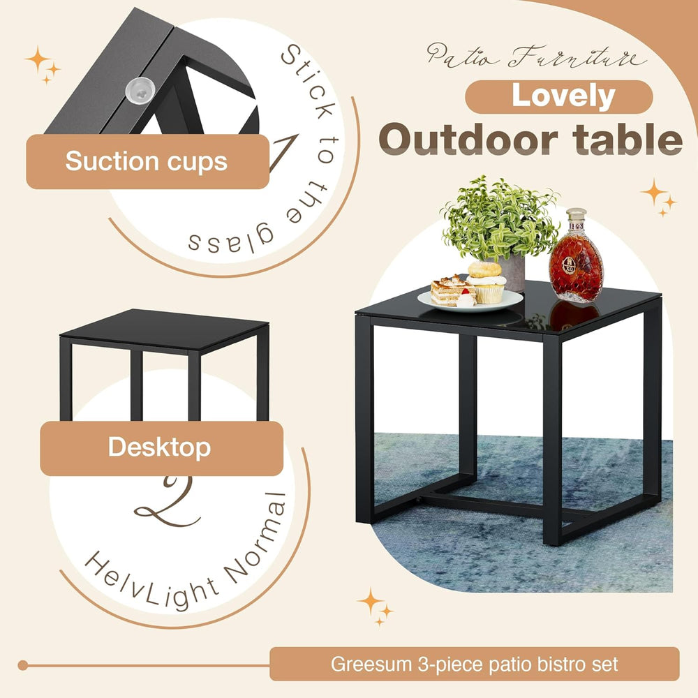 Greesum 3 Pieces Outdoor Furniture Set Patio Bistro Rocking Chairs with Glass...